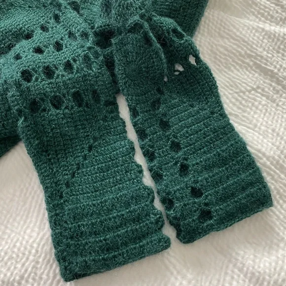 Taakk Forest Green Crochet Mohair Blend Sweater